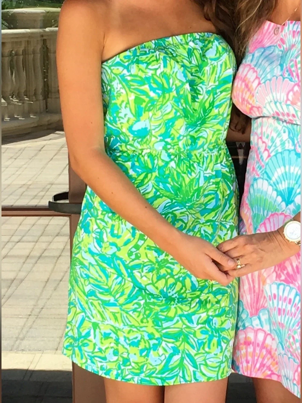 Lily Pulitzer | Green Strapless Tropical Print Dress - Picture 2 of 2
